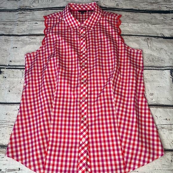Talbots No-Iron Scalloped Edge Gingham Sleeveless Blouse Size 10 - Picture 1 of 7